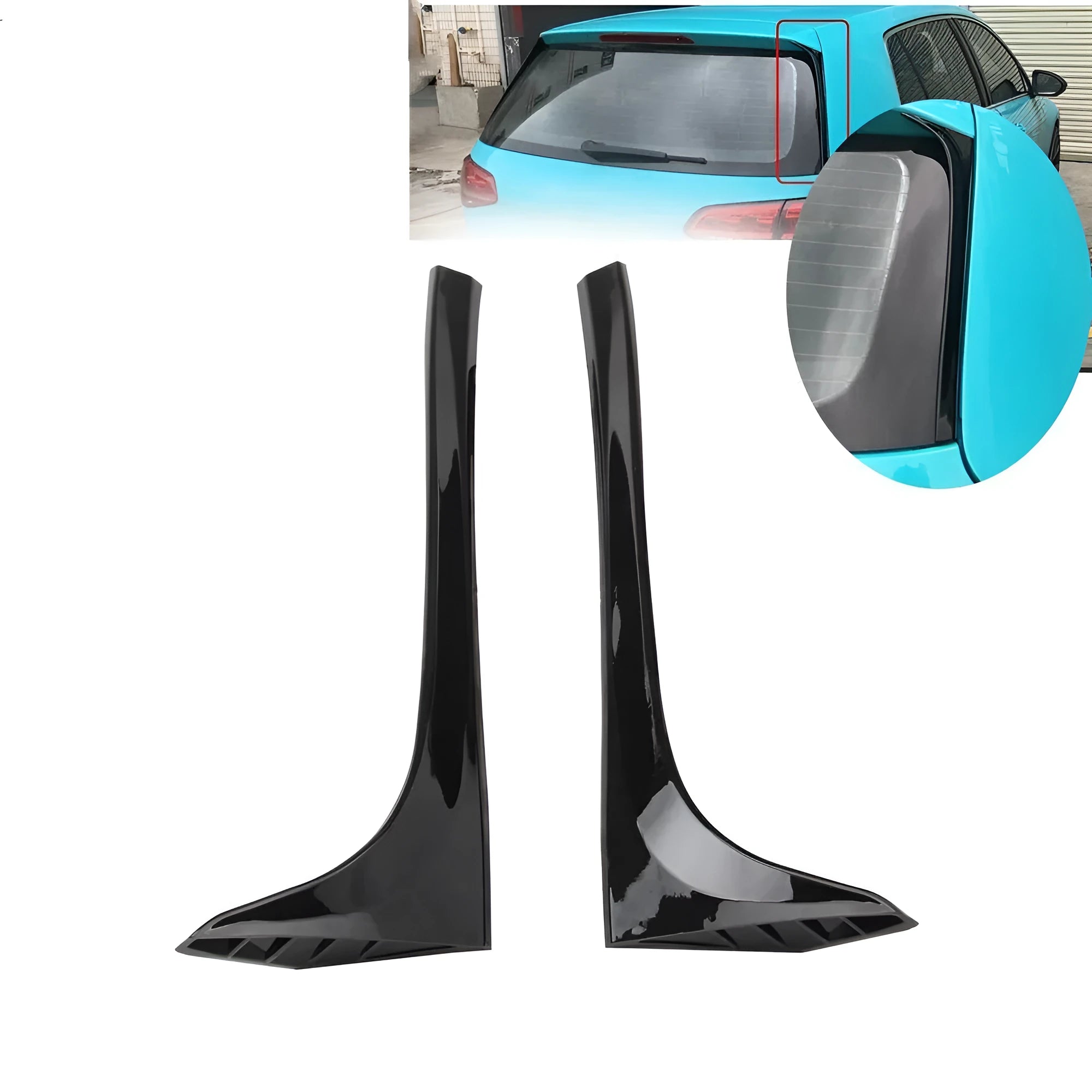 Pair of glossy black ABS rear window side spoiler wings for VW Golf 7 MK7