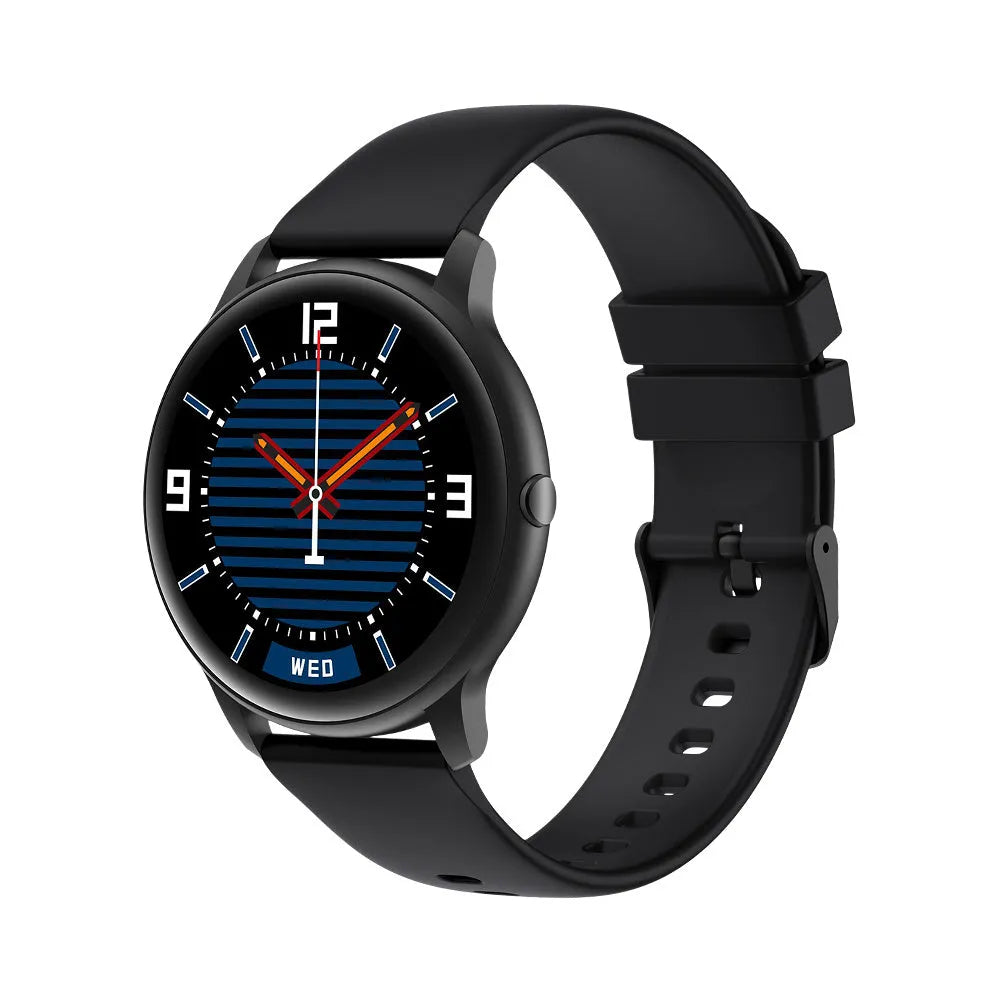 IMILAB KW66 smart watch black front view with 1.28 inch TFT screen and alloy case