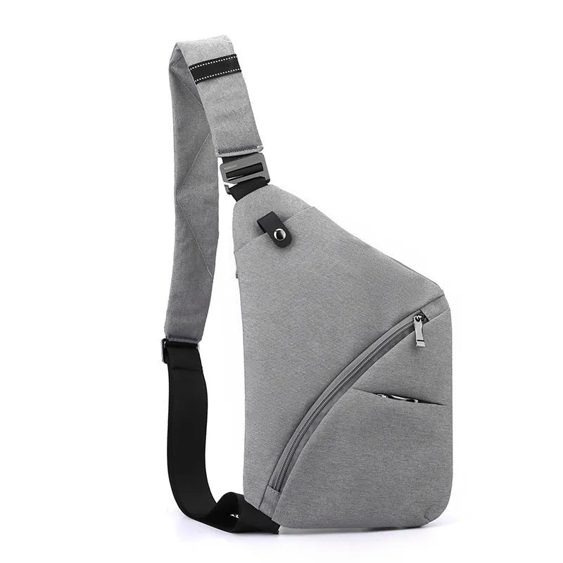 Men's black Oxford cloth chest bag with one-shoulder design and letter detailing
