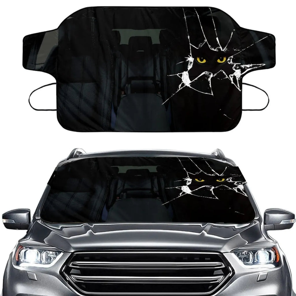 Car snow protection front gear cover made of aluminium film foam polyester fabric with lanyard installation system