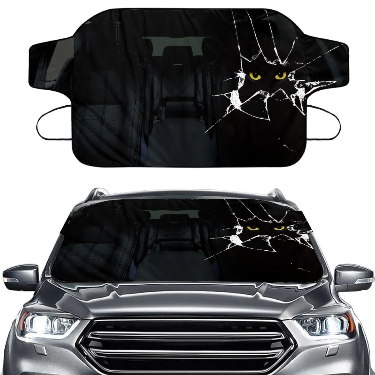 Car snow protection front gear cover made of aluminium film foam polyester fabric with lanyard installation system
