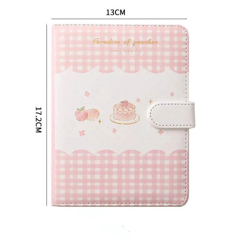 A5 hardcover student notebook with imitation leather cover in Peach Talk Feast design, wired binding, open flat