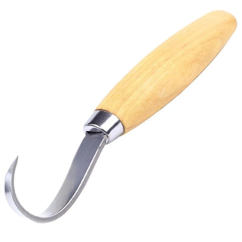 Stainless steel spoon carving knife with wood handle, 100mm length, sharp blade for hardwood carving
