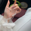 Sweet bow pearl necklace for women simple design clavicle chain white imitation pearls adjustable 31-40cm