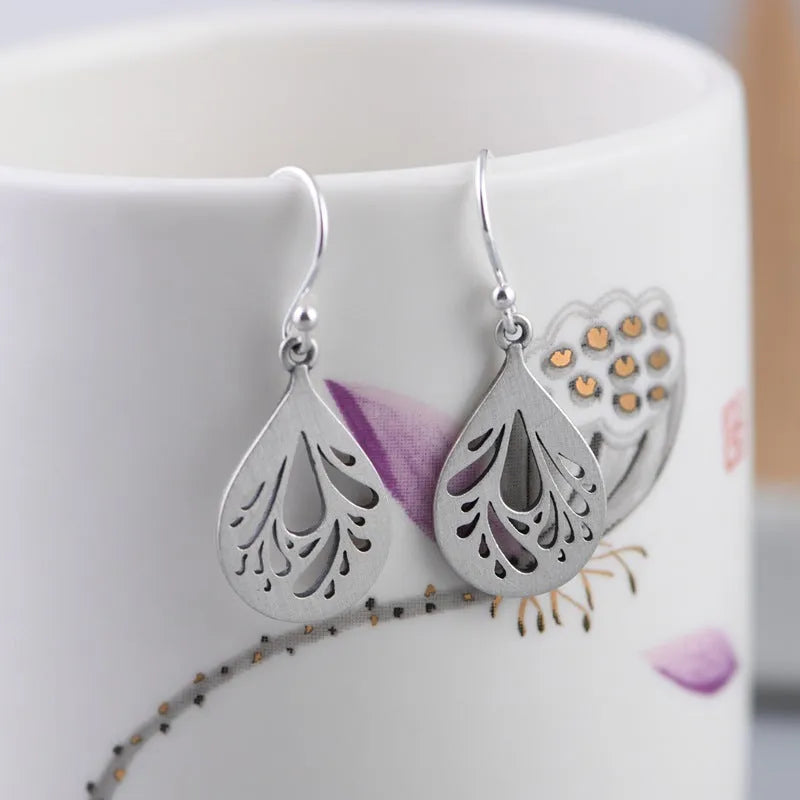 925 silver hollow water drop earrings for women, small drop shape in silver colour