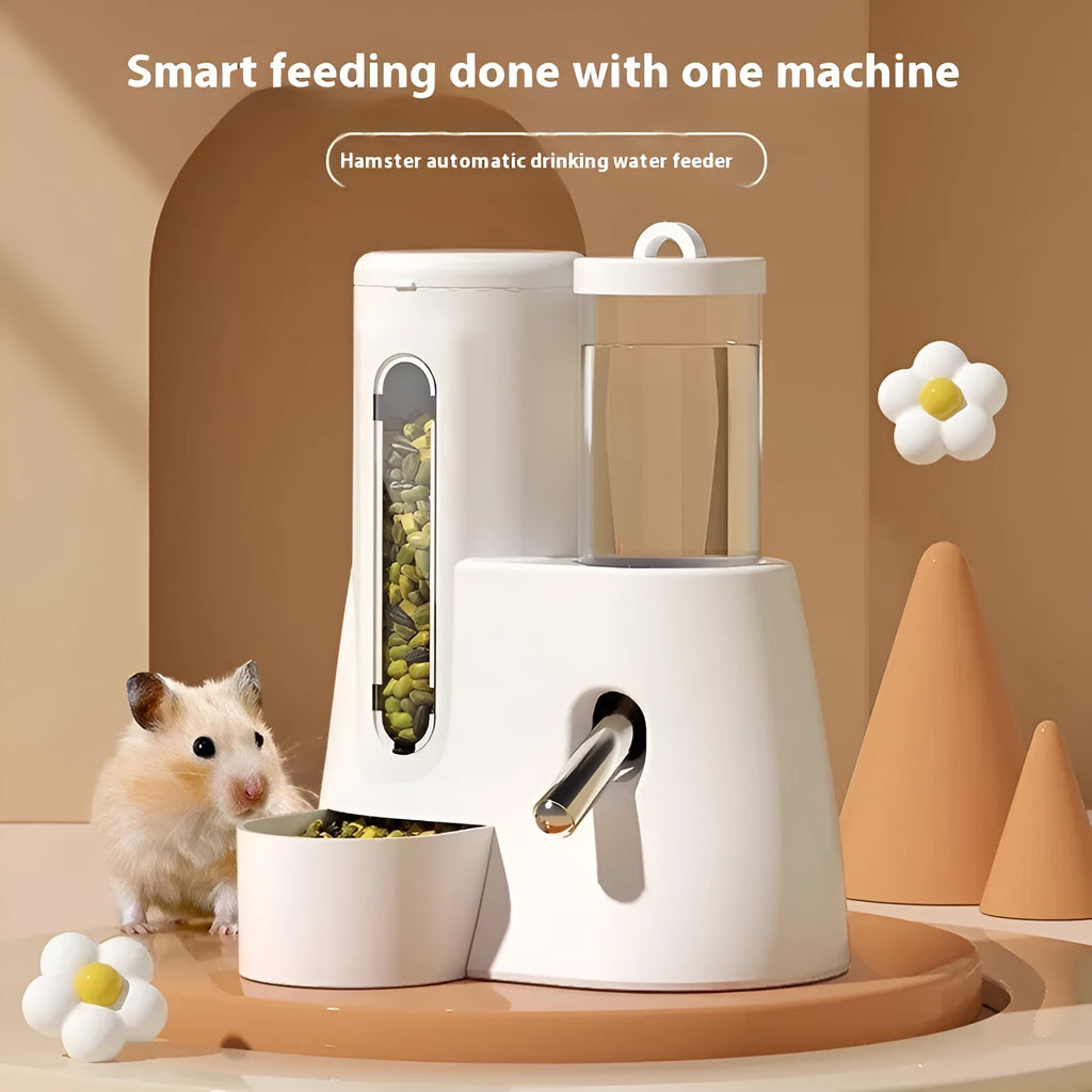 Hamster automatic drinking water feeder with food basin in blue pink or white colour options