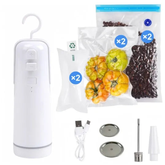 4-in-1 portable electric vacuum sealer with USB rechargeable battery, heat sealer, and inflatable pump for kitchen storage bags