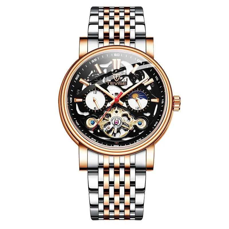 Men's tourbillon mechanical watch with luminous hands and waterproof case