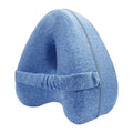 Dark blue jacquard heart-shaped memory foam leg pillow showing dimensions 25x23x13cm