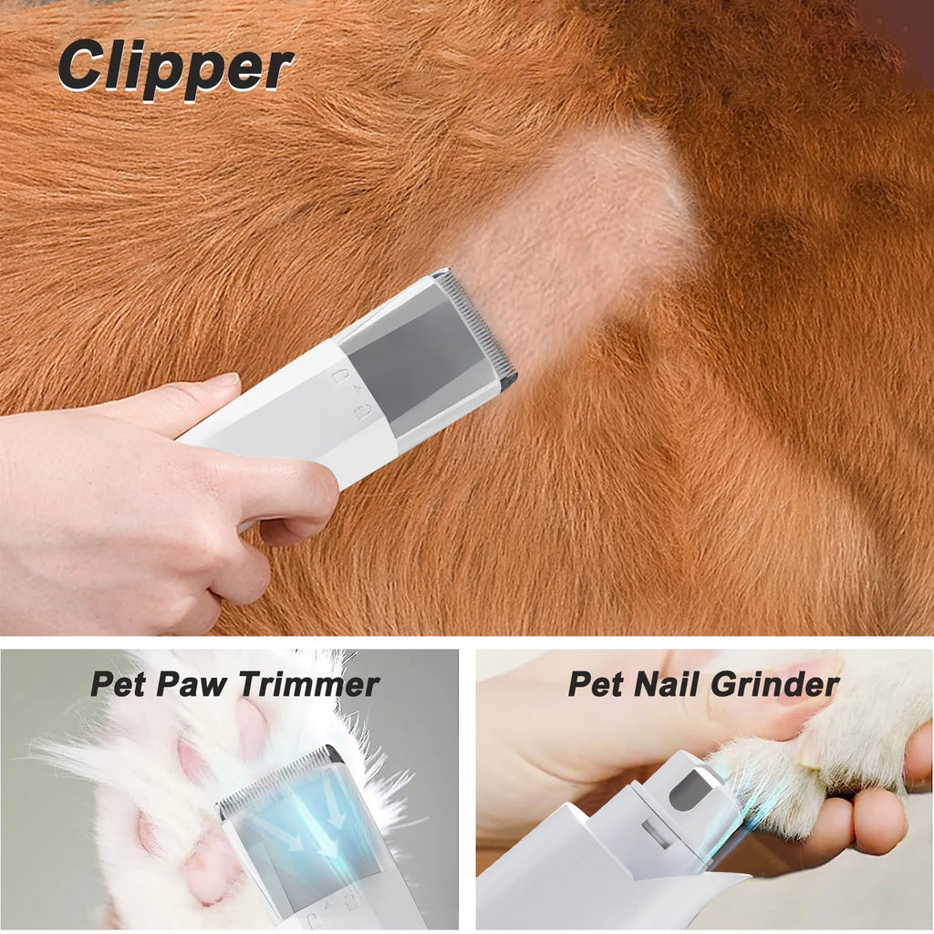 White 7-in-1 vacuum pet grooming device with lady shaver set, designed for dogs, ABS construction