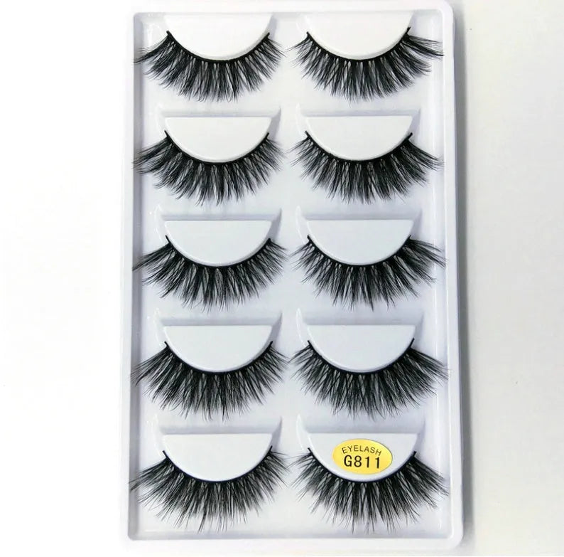 3D mink hair false eyelashes thick section cotton stem 5 pairs natural volume