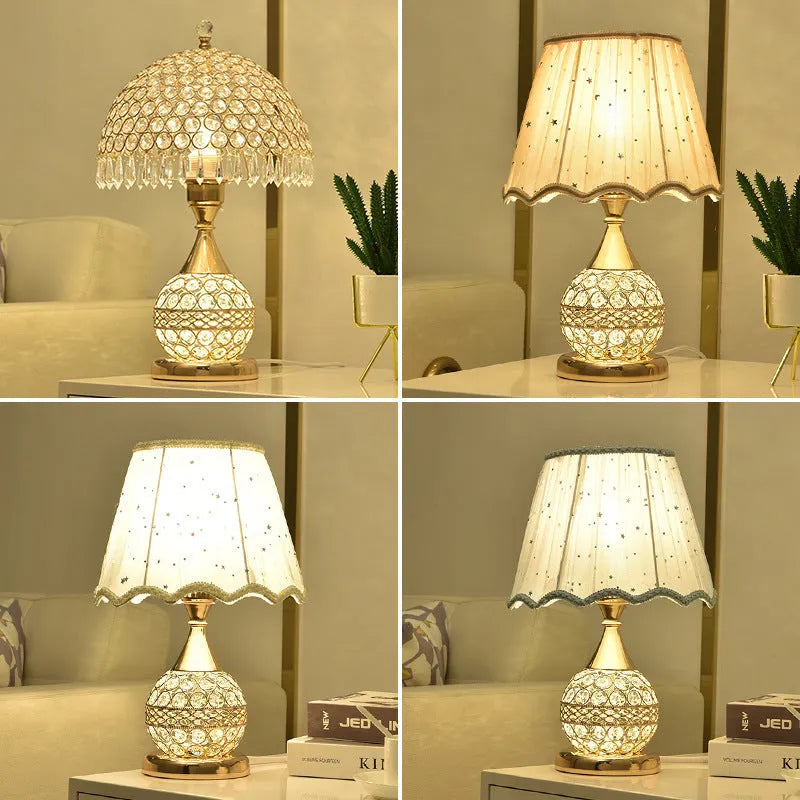 Gold crystal desk lamp 29x29x30cm with remote control on bedside table