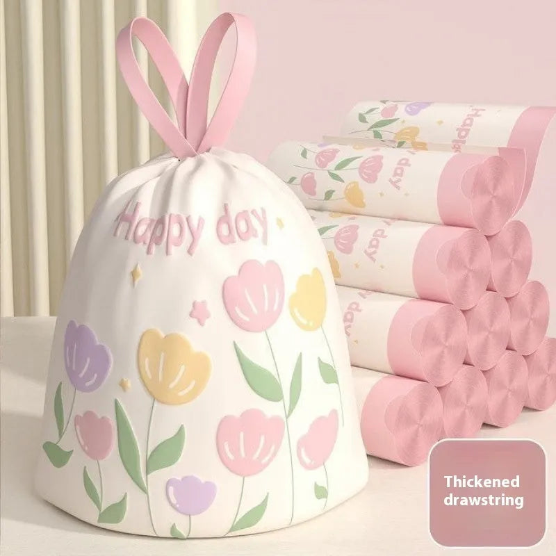 Pink degradable argy wormwood mosquito repellent garbage bags with drawstring closure