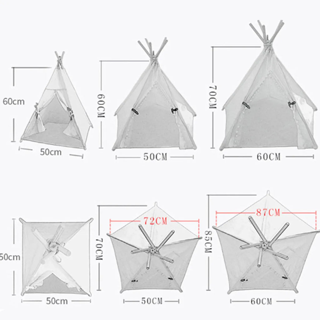 Striped flax linen pet teepee tent with cushion for small dogs cats rabbits