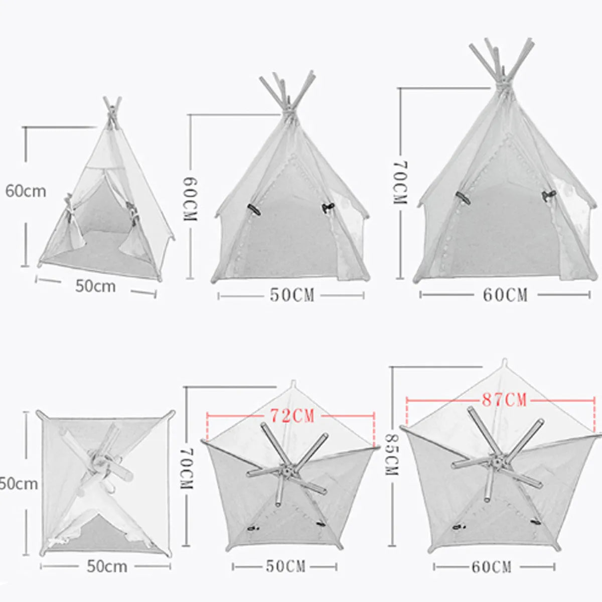 Striped flax linen pet teepee tent with cushion for small dogs cats rabbits