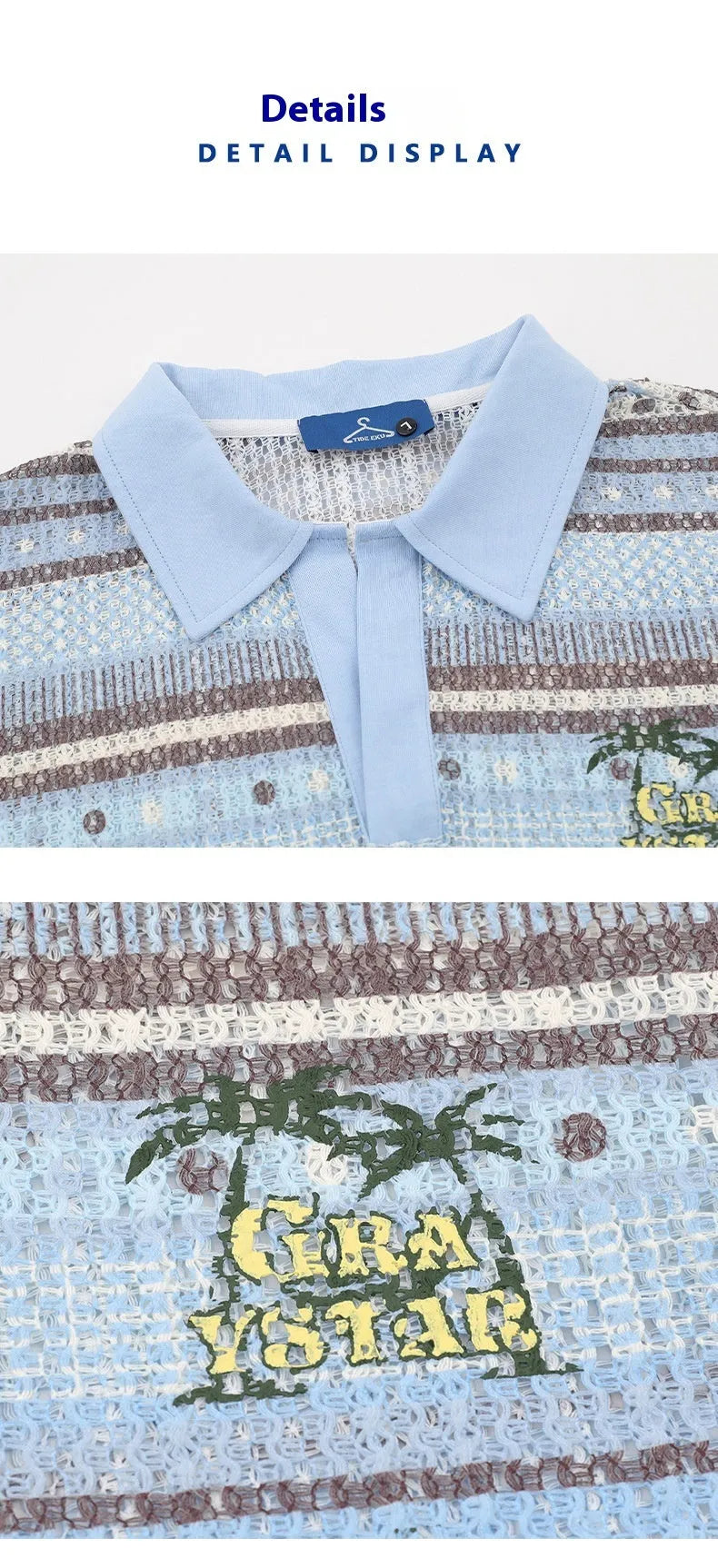 Men's blue printed short sleeve shirt with loose leisure fit and elastic polyester fabric
