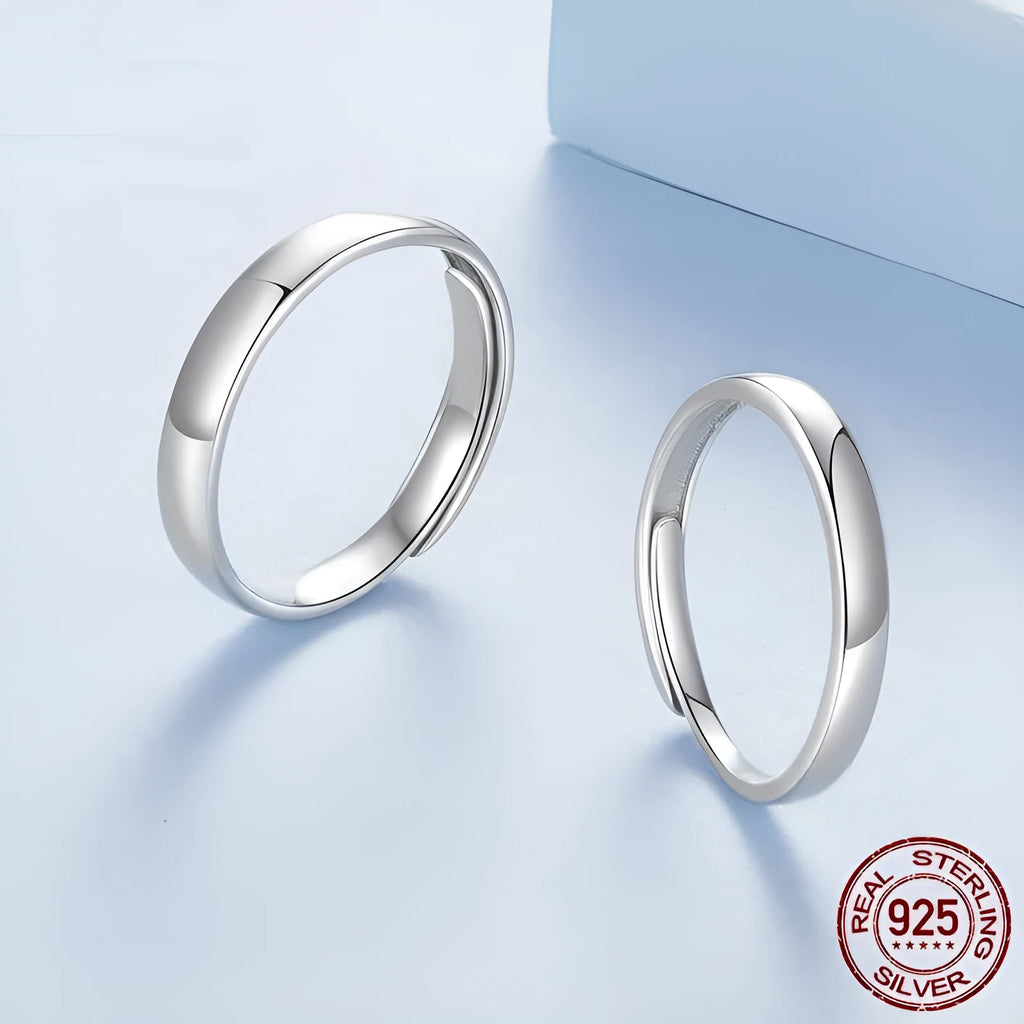 S925 sterling silver open ring with gloss finish for men and women, couple halo split ring design