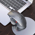 T32 black and silver wireless vertical ergonomic mouse with aluminium side roller on a desk.