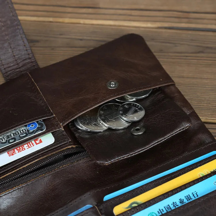 Genuine leather multi-card-slot women's wallet in solid colour with visible stitching, ultra-light design