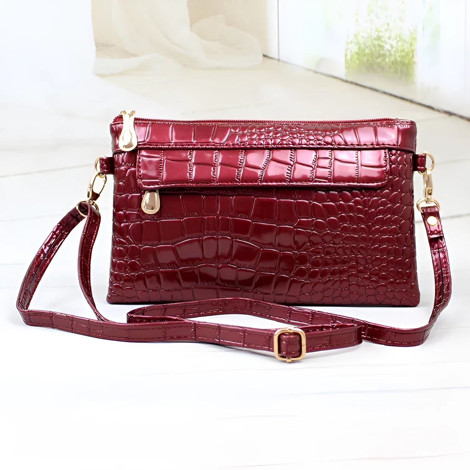 Fashion shoulder messenger bag for women, PU material, compact horizontal square shape, 24cm width