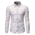 Men's casual shirt with metal bronzing printed lapel in wine red colour