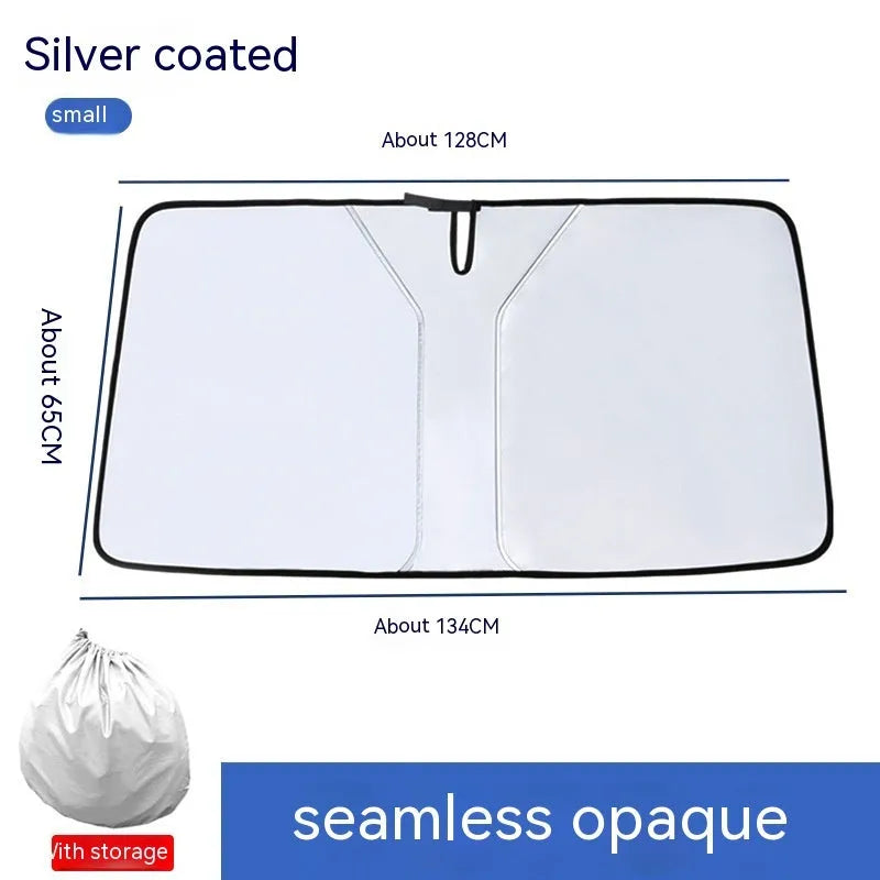 Car front windscreen sun shield with double ring design and titanium silver reflective coating