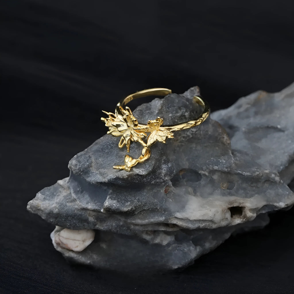 Silver butterfly adjustable ring with electroplated gold or white gold finish