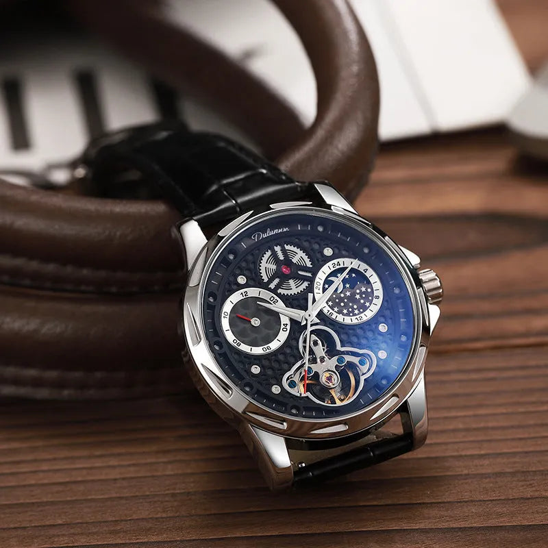 Men's waterproof automatic watch with luminous hands on steel band