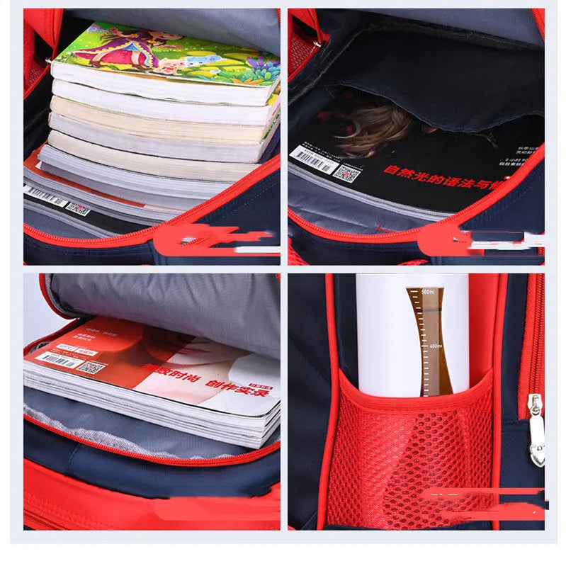Sapphire blue cartoon anime print nylon school backpack with double straps.