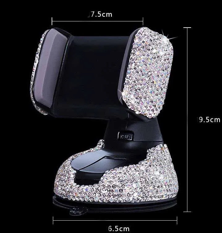 Multifunctional diamond-encrusted car phone holder for air vent dashboard windshield with crystal rhinestone finish and padded grip