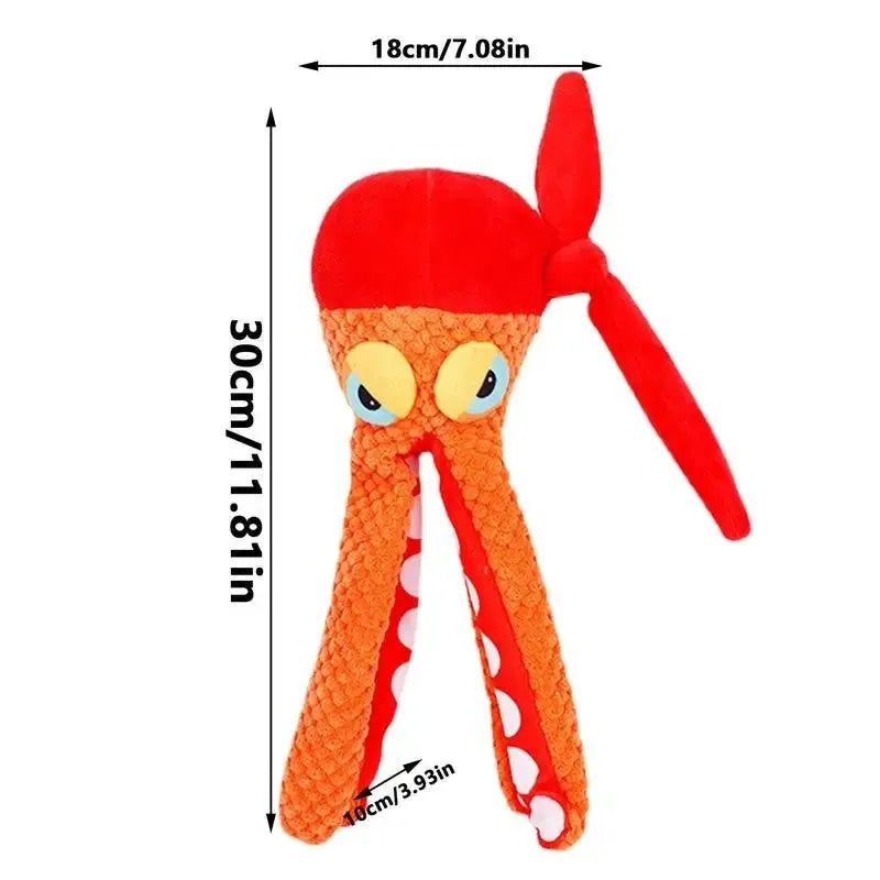 Orange octopus plush dog toy with squeaker for dental cleaning pet supplies