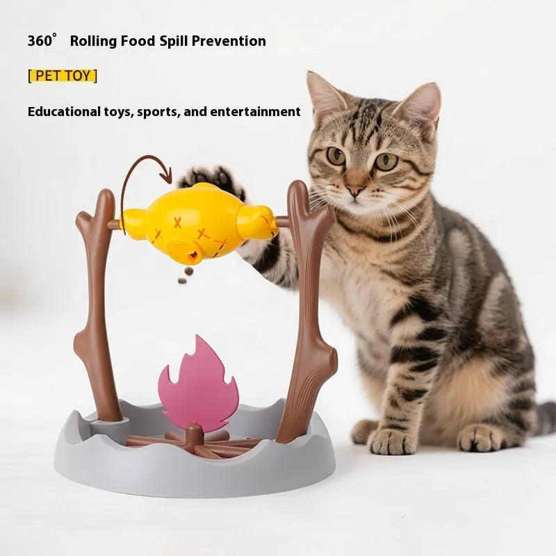 Barbecue-style tumbling cat food feeder toy measuring 30cm with plastic construction