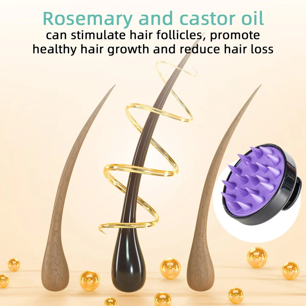 118ml bright yellow hair care oil bottle with a massage brush applicator for strong hair treatment.