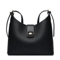 All-matching simple large-capacity bucket bag in black, urban simplicity style with stitching and lock detail