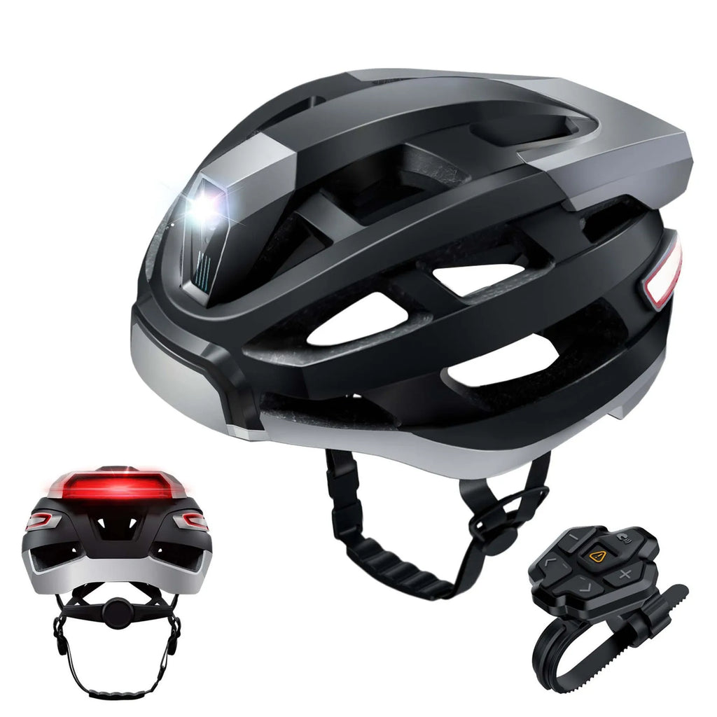 Smart Bluetooth warning light riding helmet in black and grey, free size 57-62cm, EPS PC construction