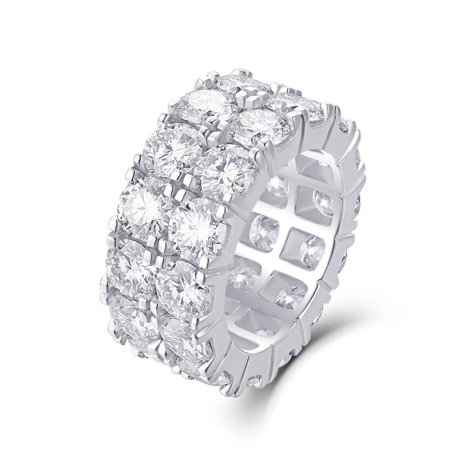 50 points moissanite silver ring with S925 sterling silver band, round geometric cut, women's fashion OL style, available in US sizes 5-9