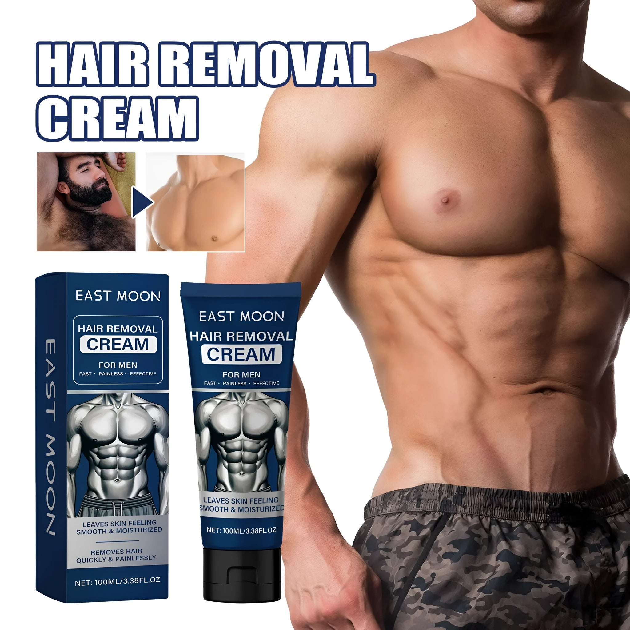 100ml tube of men's mild hair removal cream for beard, armpit, leg, and body hair.