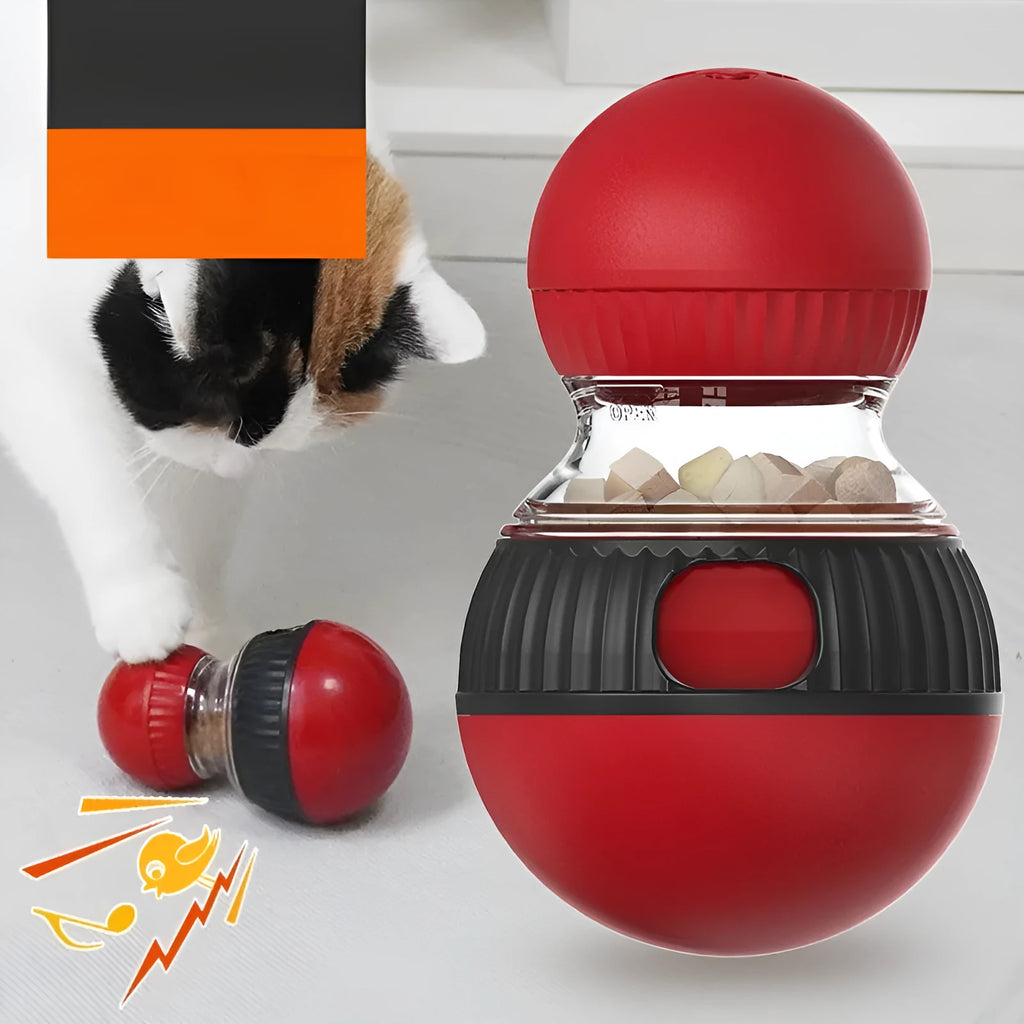 Rotating funny cat sound food dropping ball toy with super ball attachment
