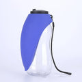 Portable dog water bottle with drinking bowl in sky blue colour showing 680ml capacity and key lock