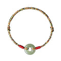Woven peace buckle colourful rope bracelet on display – unisex natural style handmade accessory