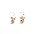 Cute full diamond rabbit stud earrings in silver, pink and gold colours.