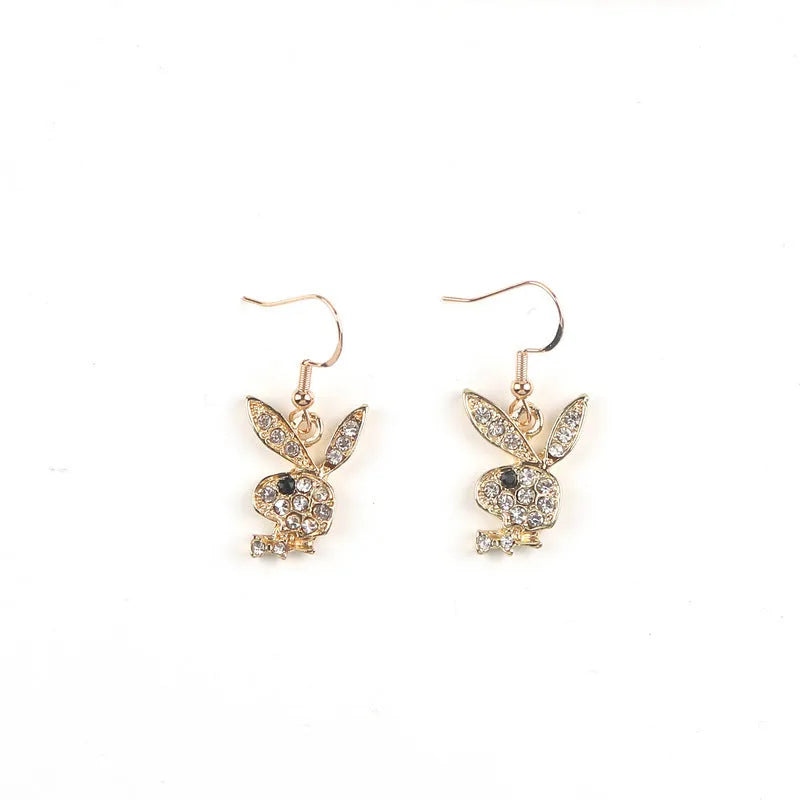 Cute full diamond rabbit stud earrings in silver, pink and gold colours.