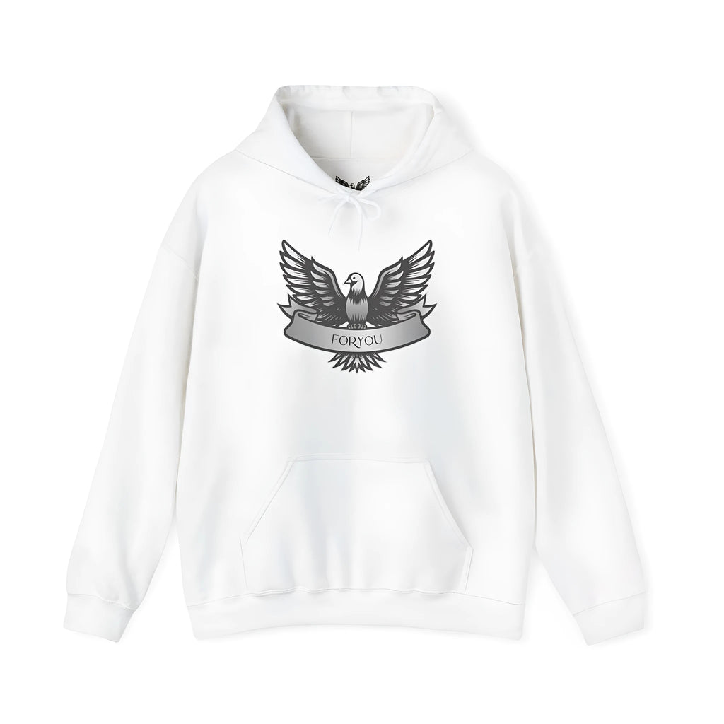 White cotton blend hoodie with pullover design, long sleeves, and hood for men's and women's casual wear