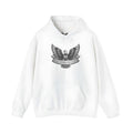 White cotton blend hoodie with pullover design, long sleeves, and hood for men's and women's casual wear