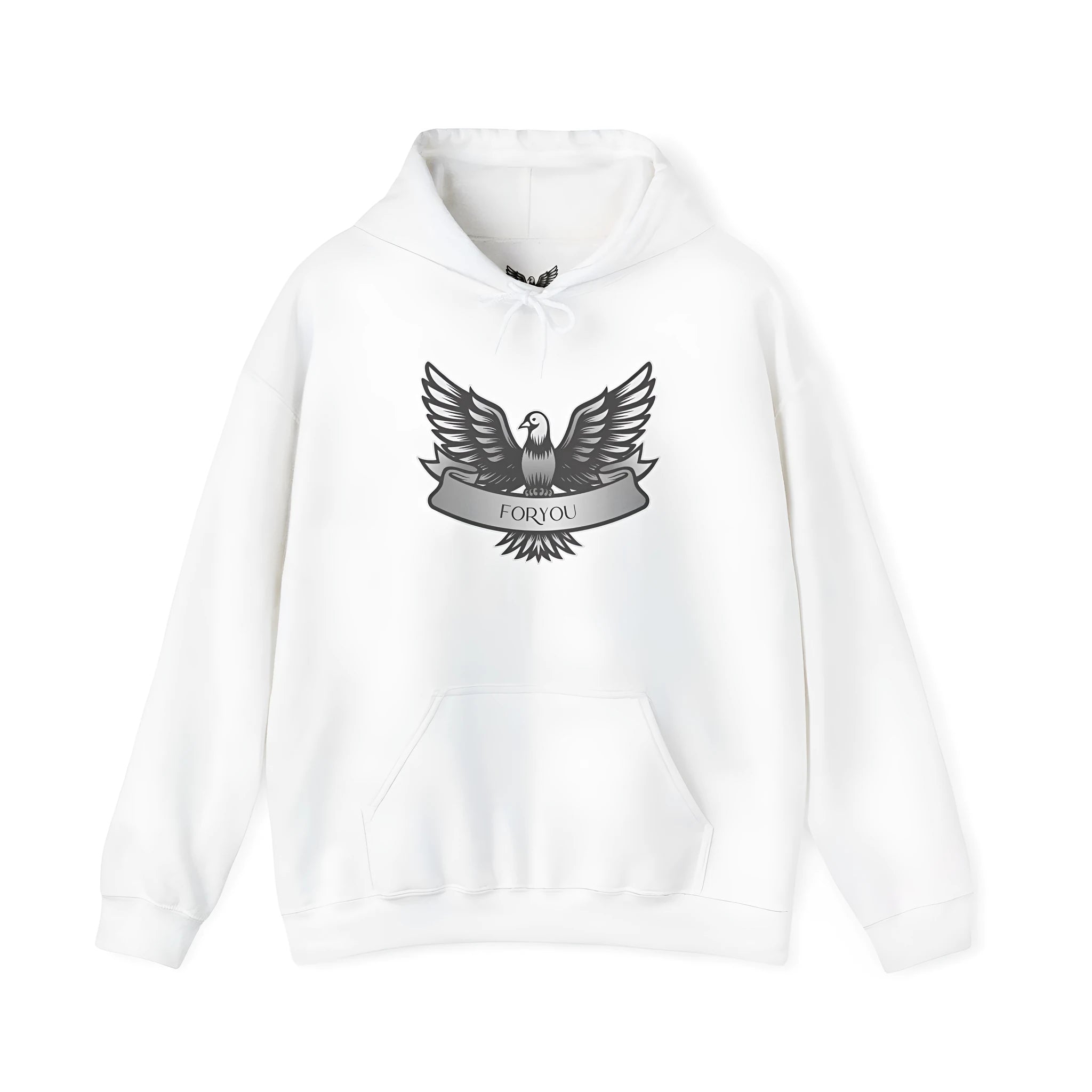 White cotton blend hoodie with pullover design, long sleeves, and hood for men's and women's casual wear