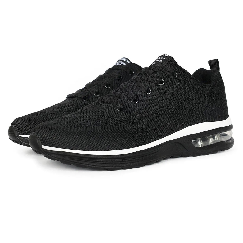 Casual Flyknit Breathable Light Running Shoes in Black with Mesh Upper and PU Sole