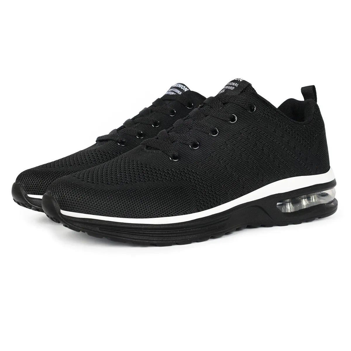 Casual Flyknit Breathable Light Running Shoes in Black with Mesh Upper and PU Sole
