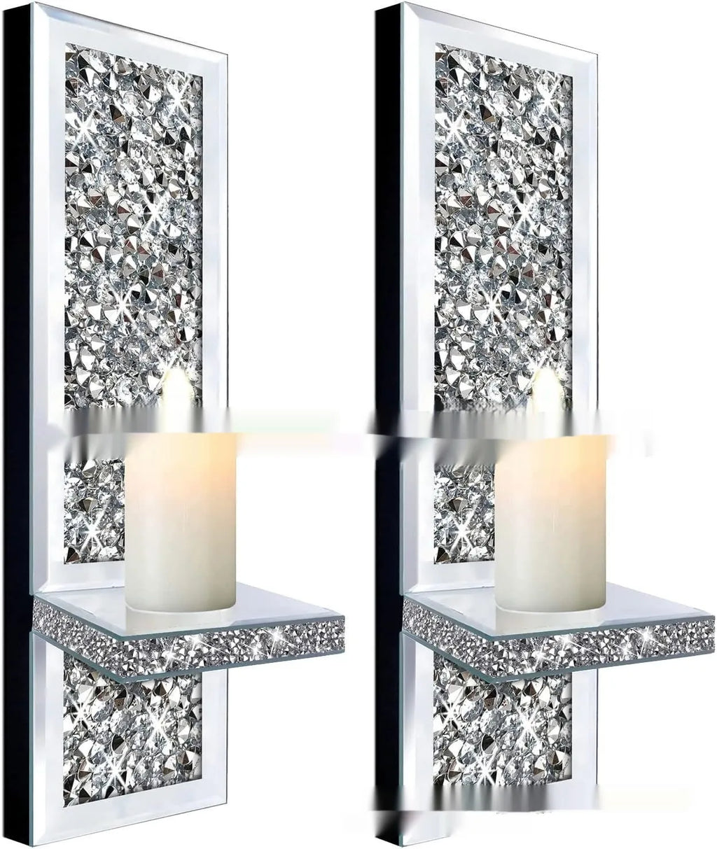 Pair of silver glass wall hanging candlesticks with modern minimalist design