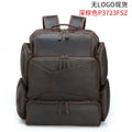 Dark brown retro leather backpack for 17-inch laptops with multiple compartments and shoulder straps