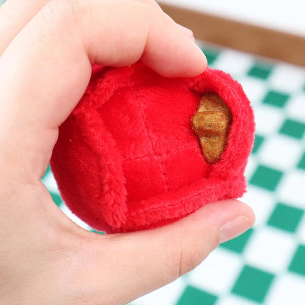 Chew-resistant plush rose flower dog toy with squeaker for small dogs and puppies, soft plush material